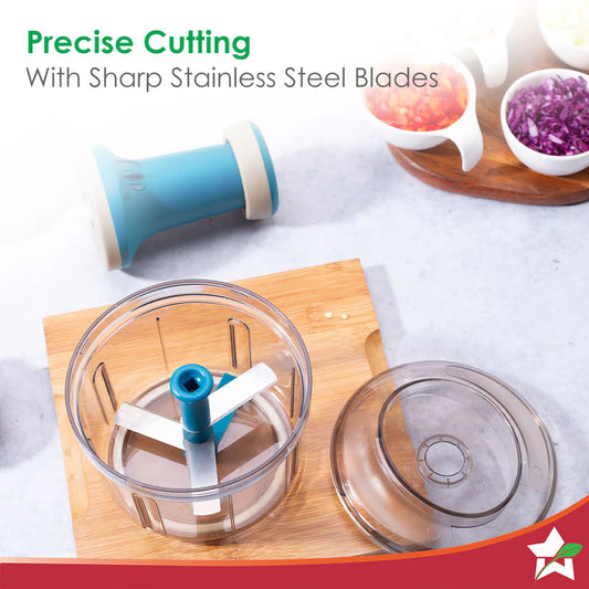 Glory Push Chopper | 800 ml | 3 Stainless Steel Blades | Anti-Slip Silicone |