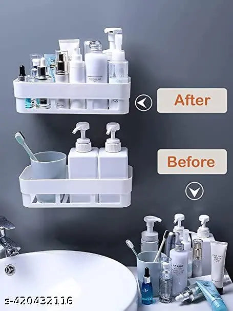 Bathroom Shelves ( 4 Bathroom Shelf + 2 Hanger, White color)