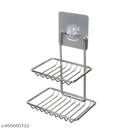 Wall Mounted Double Layer soap Dish Holder Stainless Steel Wall Hanging Soap Storage Rack