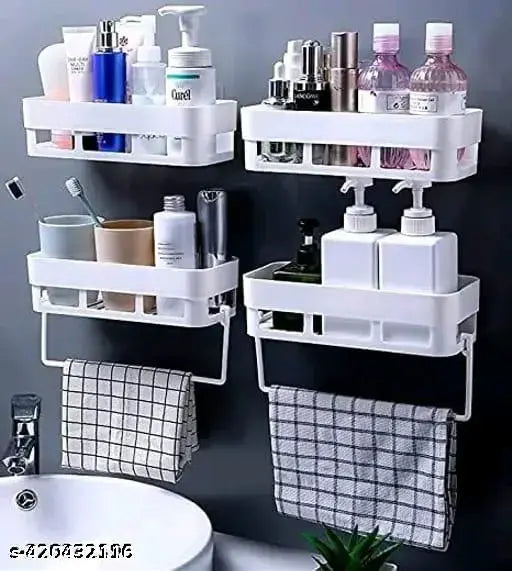 Bathroom Shelves ( 4 Bathroom Shelf + 2 Hanger, White color)