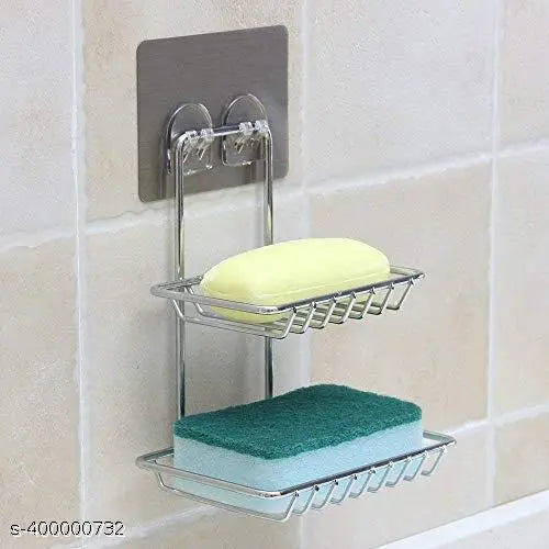Wall Mounted Double Layer soap Dish Holder Stainless Steel Wall Hanging Soap Storage Rack