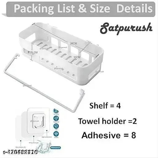 Bathroom Shelves ( 4 Bathroom Shelf + 2 Hanger, White color)