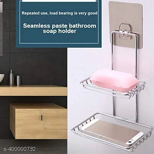 Wall Mounted Double Layer soap Dish Holder Stainless Steel Wall Hanging Soap Storage Rack